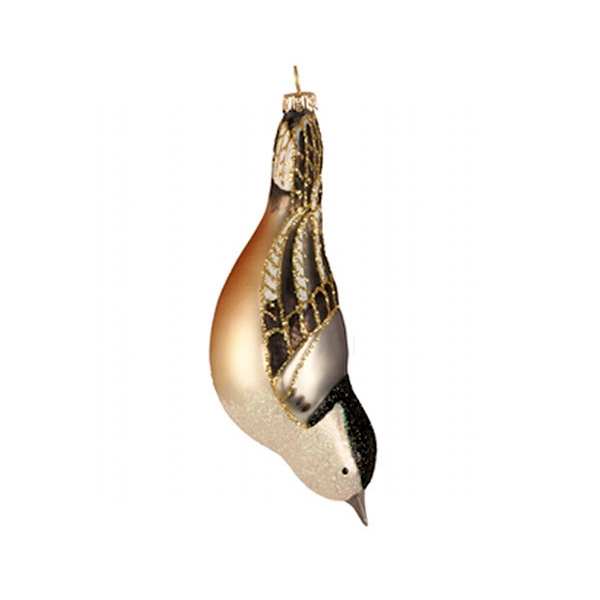 Blown Glass Bird Ornament White Breasted Nuthatch