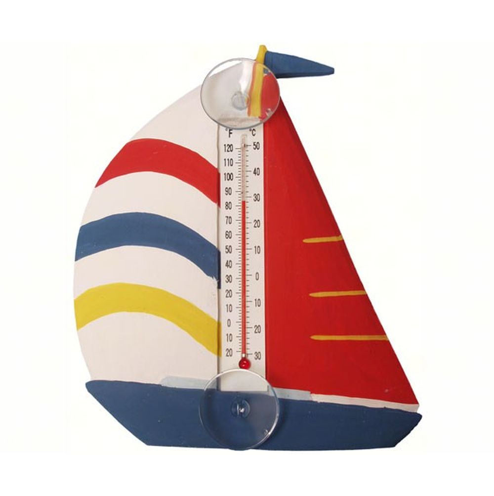 Window Thermometer White Red & Blue Sailboat Small