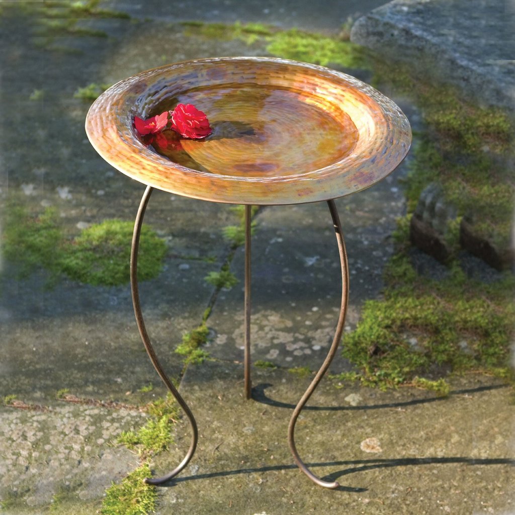 Golden Copperplated Round Birdbath with Stand