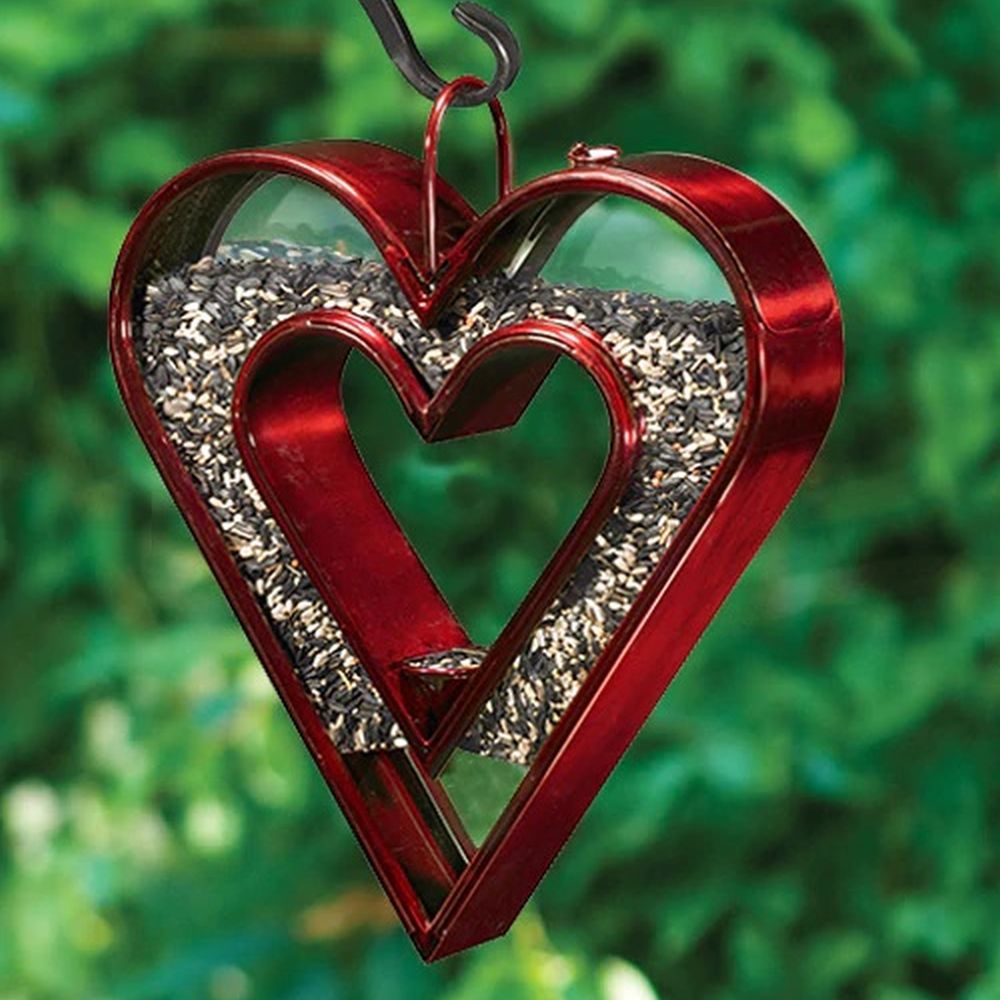 Fly-Through Heart Bird Feeder Ruby Red