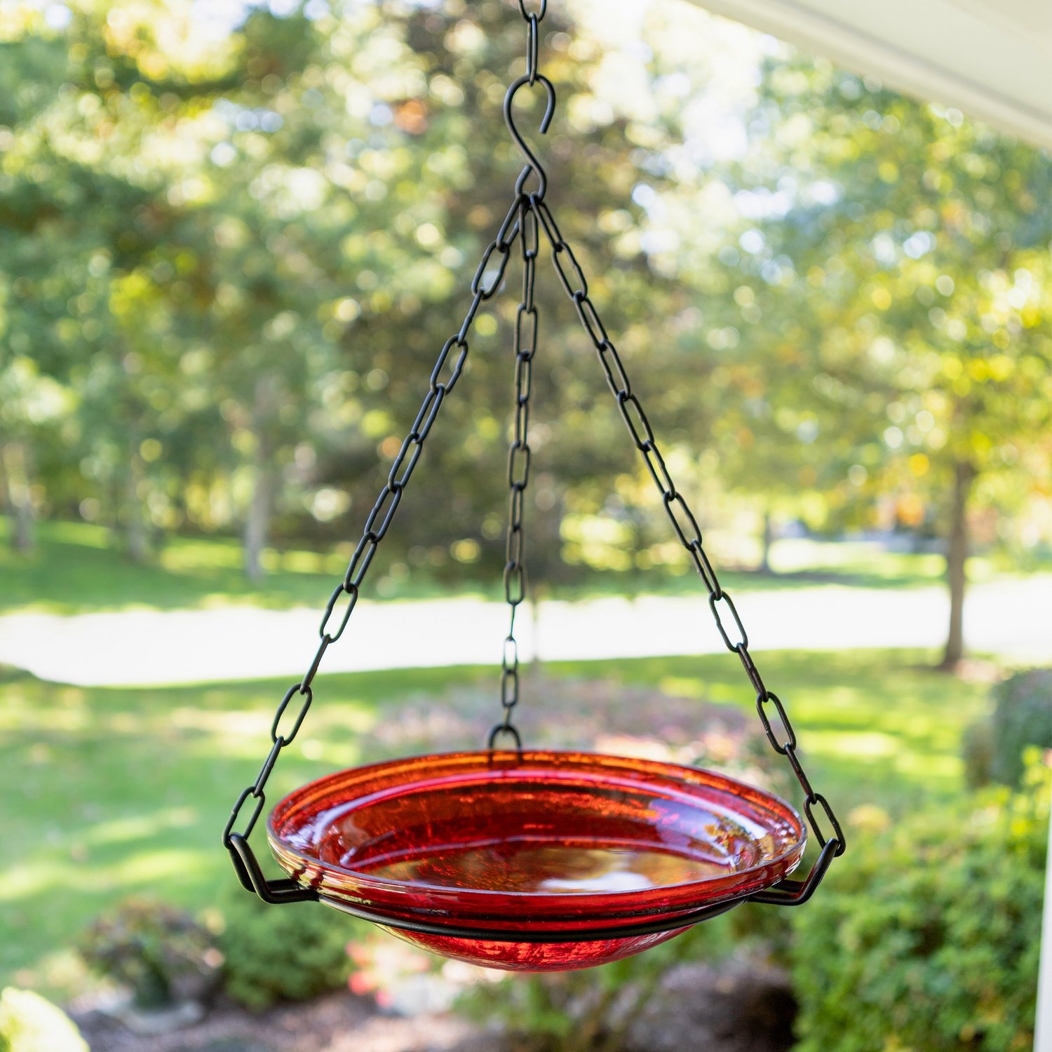 Hanging Crackle Glass Bird Bath 12