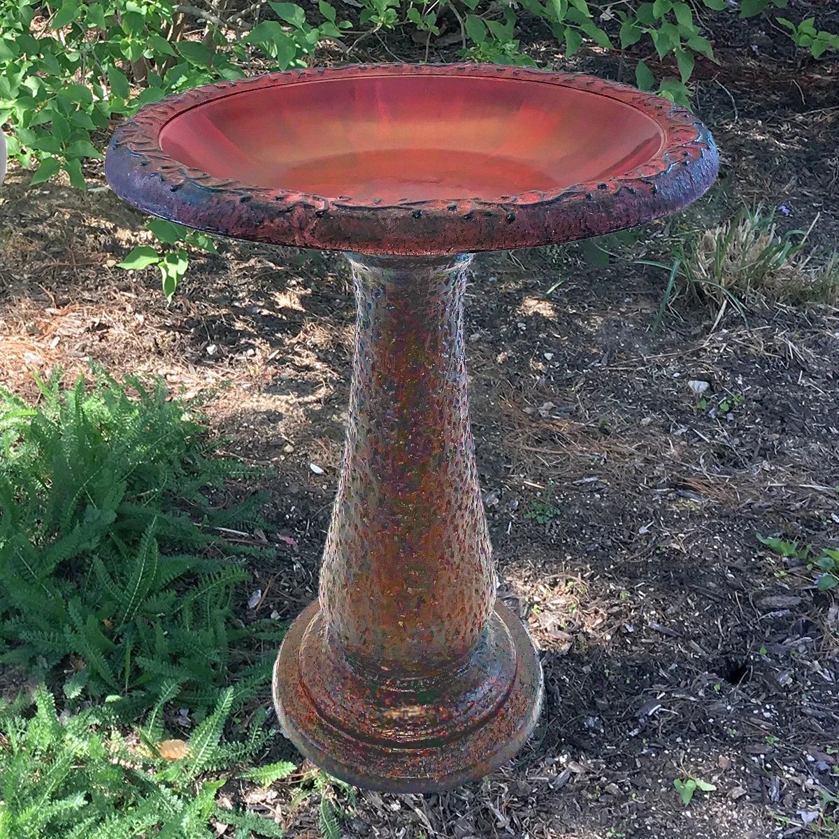 Tierra Garden Red Fiber Clay Birdbath w/Pedestal