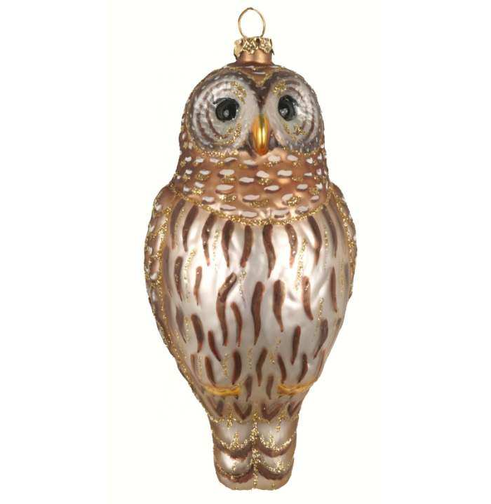 Blown Glass Bird Ornament Barred Owl