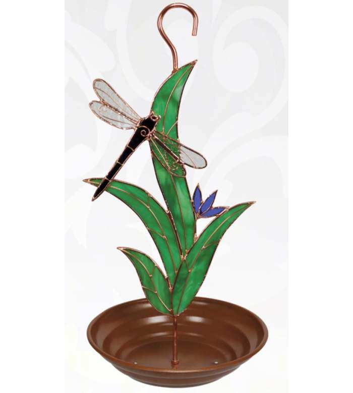 Stained Glass Bird Feeder Dragonfly w/Leaves