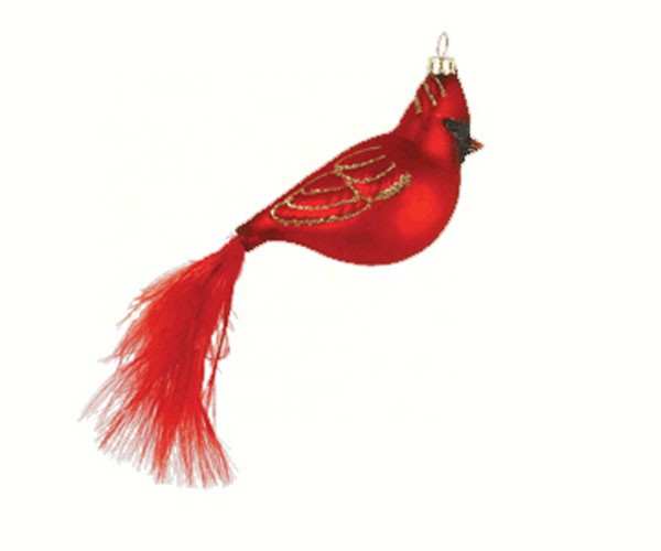 Blown Glass Bird Ornament Cardinal Feather Tail