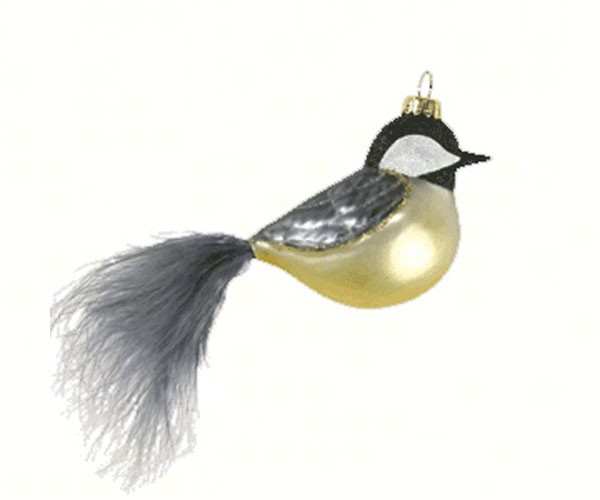 Blown Glass Bird Ornament Chickadee Feather Tail