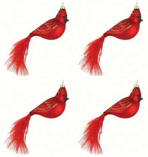 Blown Glass Bird Ornaments Cardinal Feather Tail