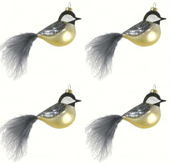 Blown Glass Bird Ornaments Chickadee Feather Tail