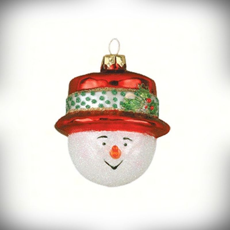 Blown Glass Ornament Top Hat Snowman Red