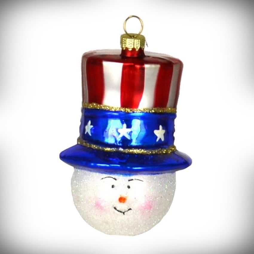 Blown Glass Ornament Patriotic Snowman
