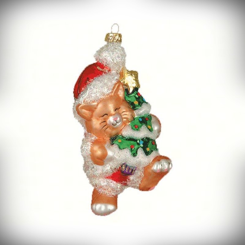 Blown Glass Ornament Kitty's Christmas Gold