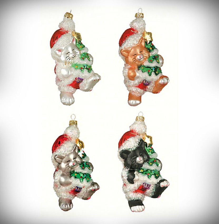 Blown Glass Ornament Kitty's Christmas Set of 4