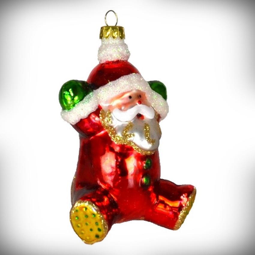 Blown Glass Ornament PJ Santa