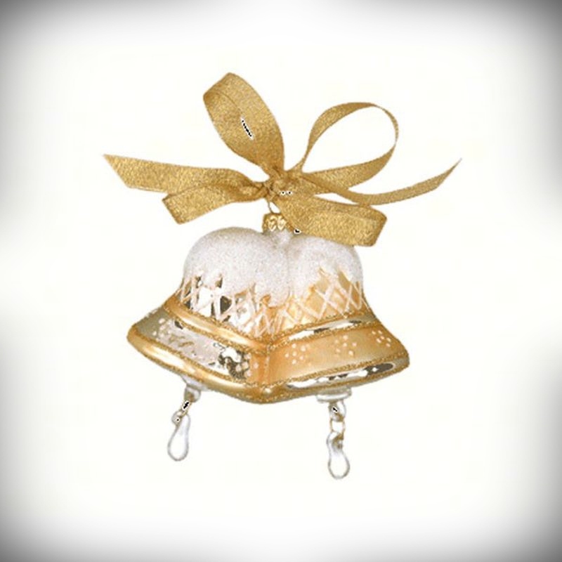 Blown Glass Ornament Merry Bells Gold