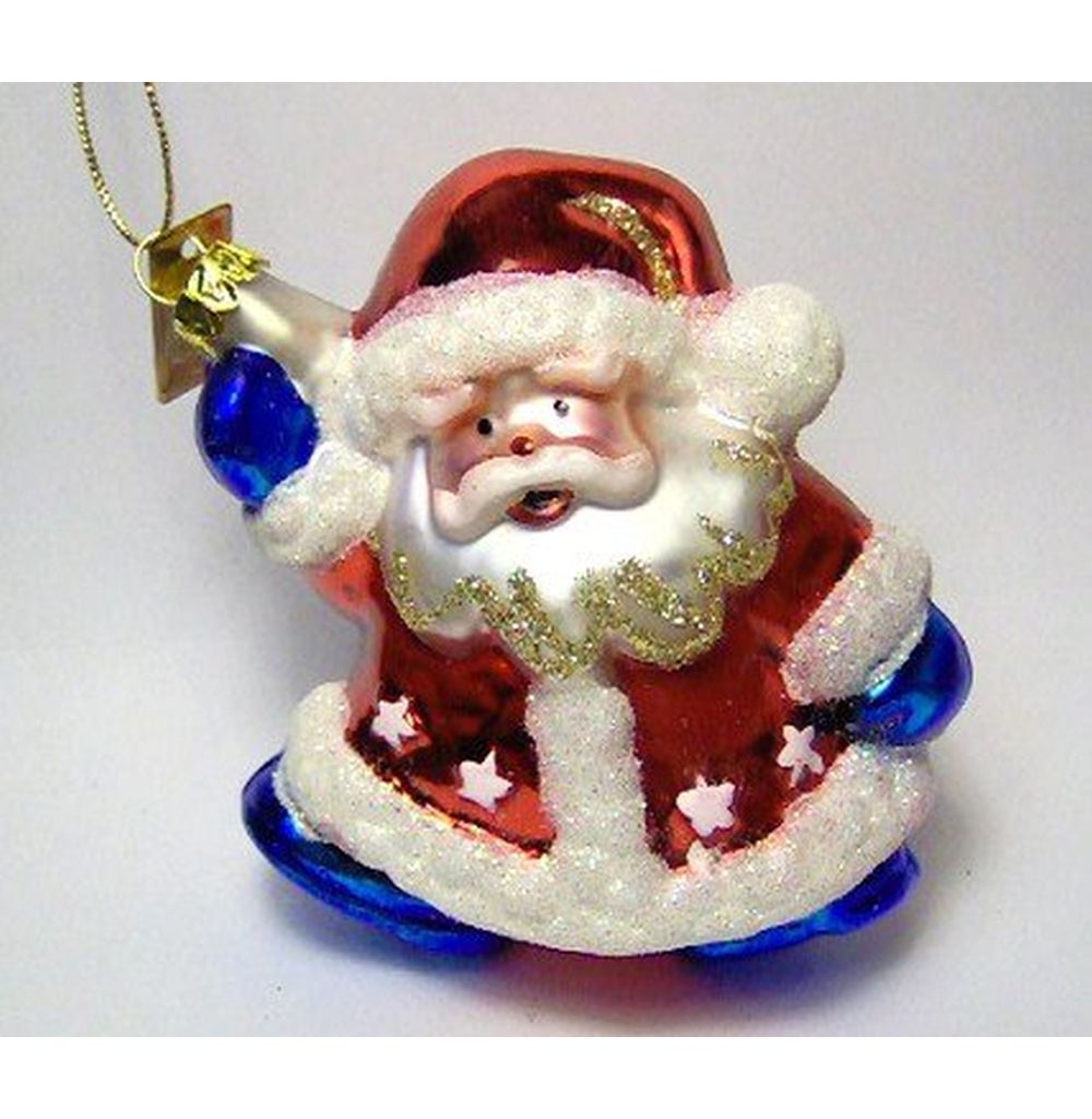 Blown Glass Ornament Red, White & Blue Santa