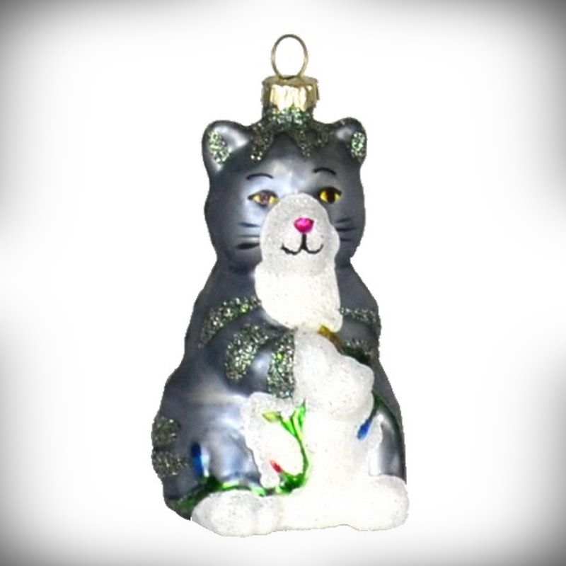 Blown Glass Ornament Big Kitty Gray