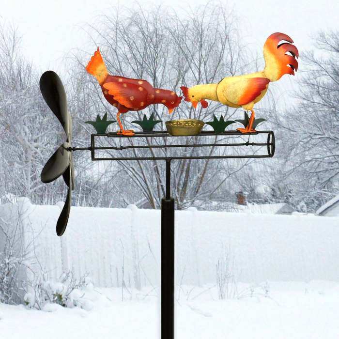 Pecking Chickens Whirligig w/Pole