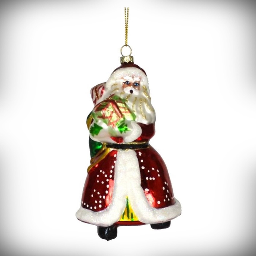 Blown Glass Ornament Santa's Surprises Red