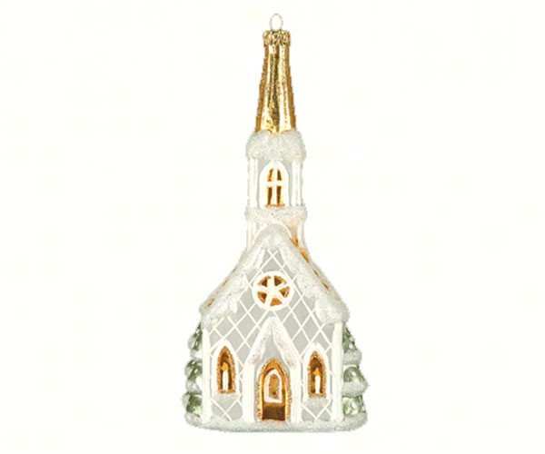 Blown Glass Ornament Christmas Eve Chapel White