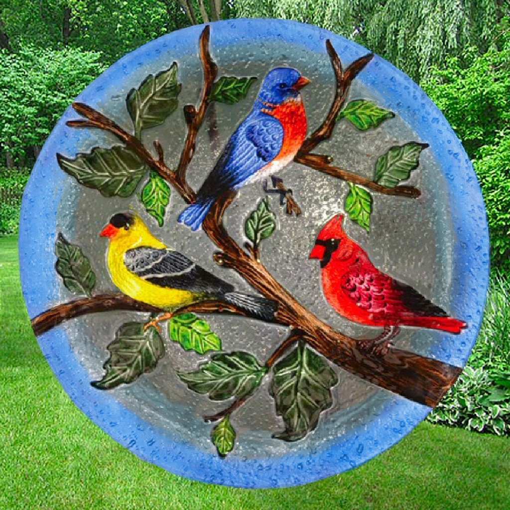 Embossed Songbird Trio Glass Bird Bath Bowl