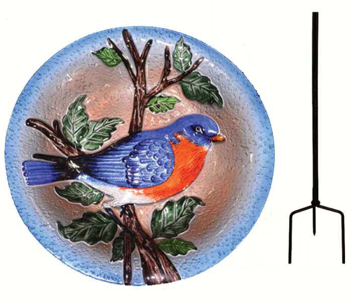 Embossed Bluebird Bird Bath w/Stake