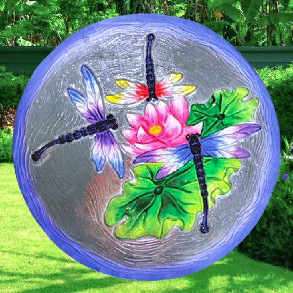 Embossed Dragonfly Trio Glass Bird Bath Bowl