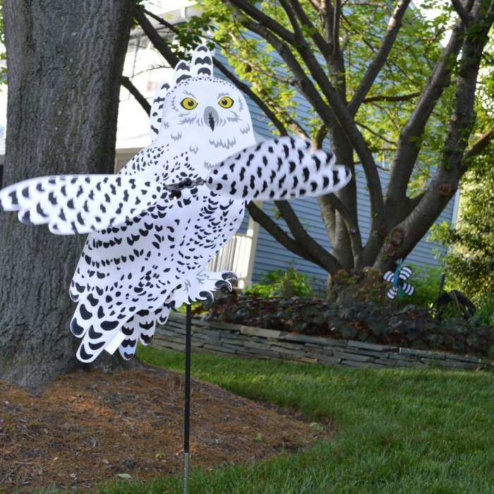 Snowy White Owl Whirl Wing 22" Bird Whirligig Staked Spinner ..24.....PR 21901