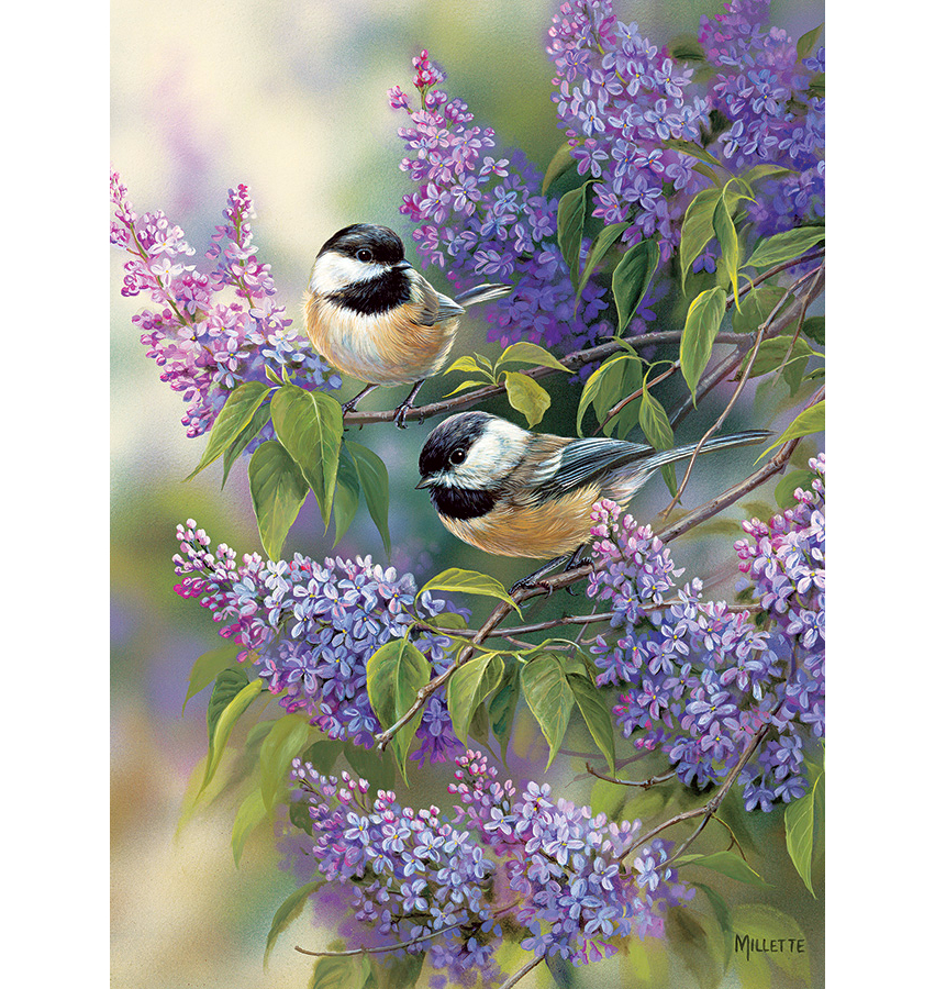 Chickadees and Lilacs 1000 Piece Jigsaw Puzzle