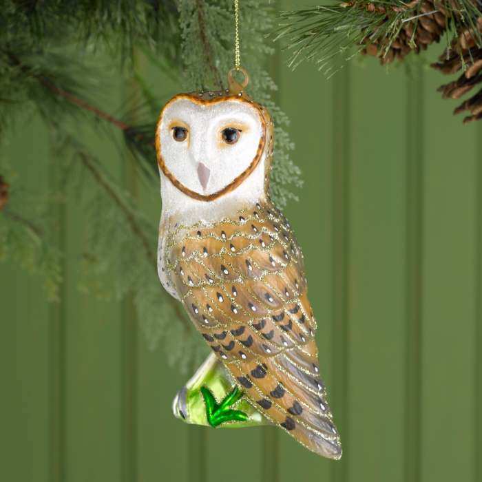 Blown Glass Bird Ornament Barn Owl