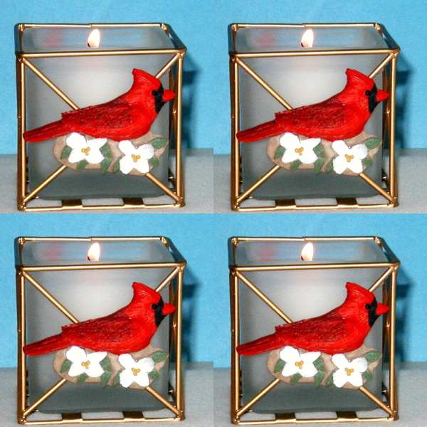 Audubon Cardinal Candle Holder Set of 4