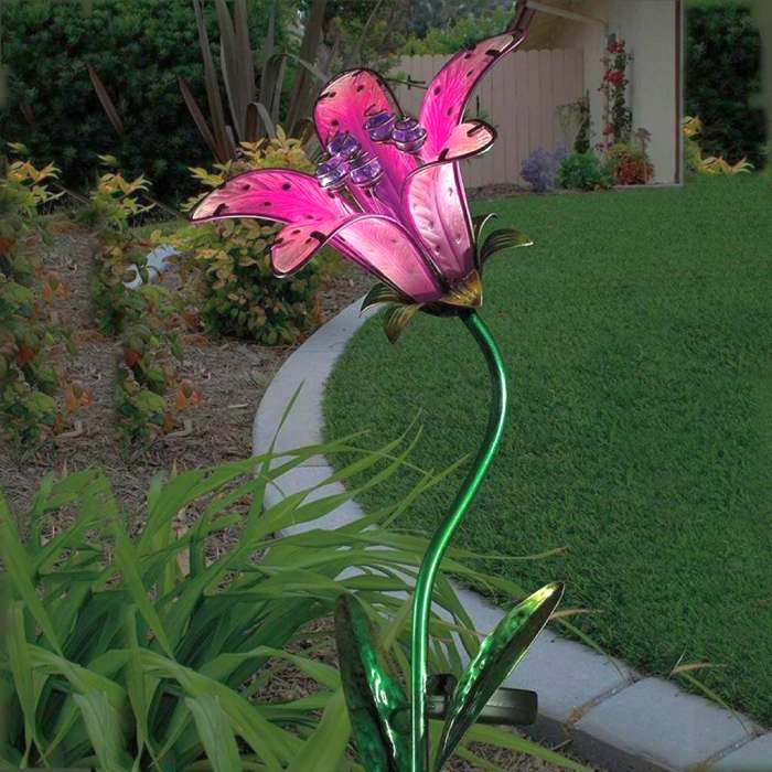 Solar Tiger Lily Stake Pink Set of 2