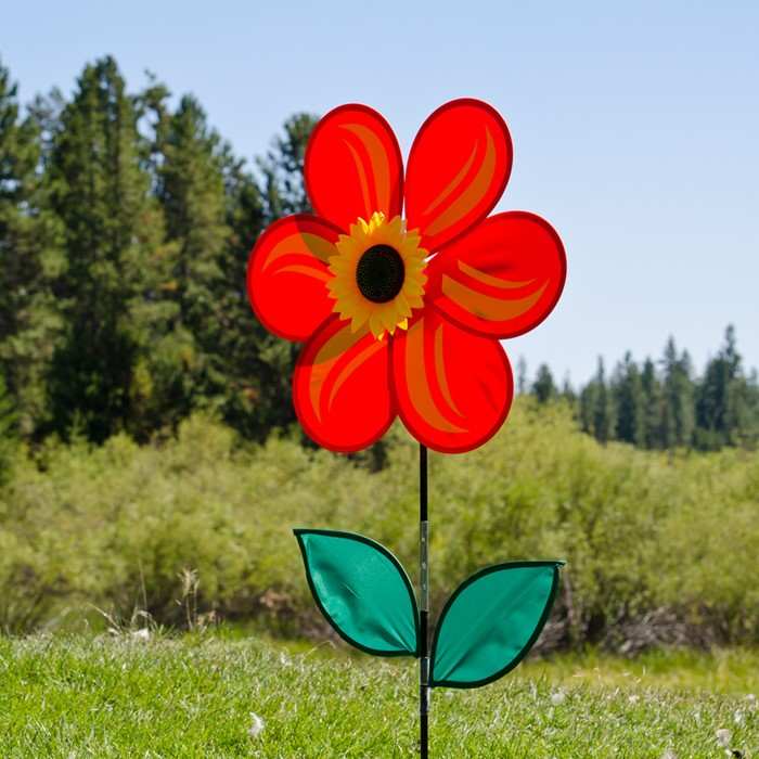 Red Sunflower w/Leaves 19 inch Spinner