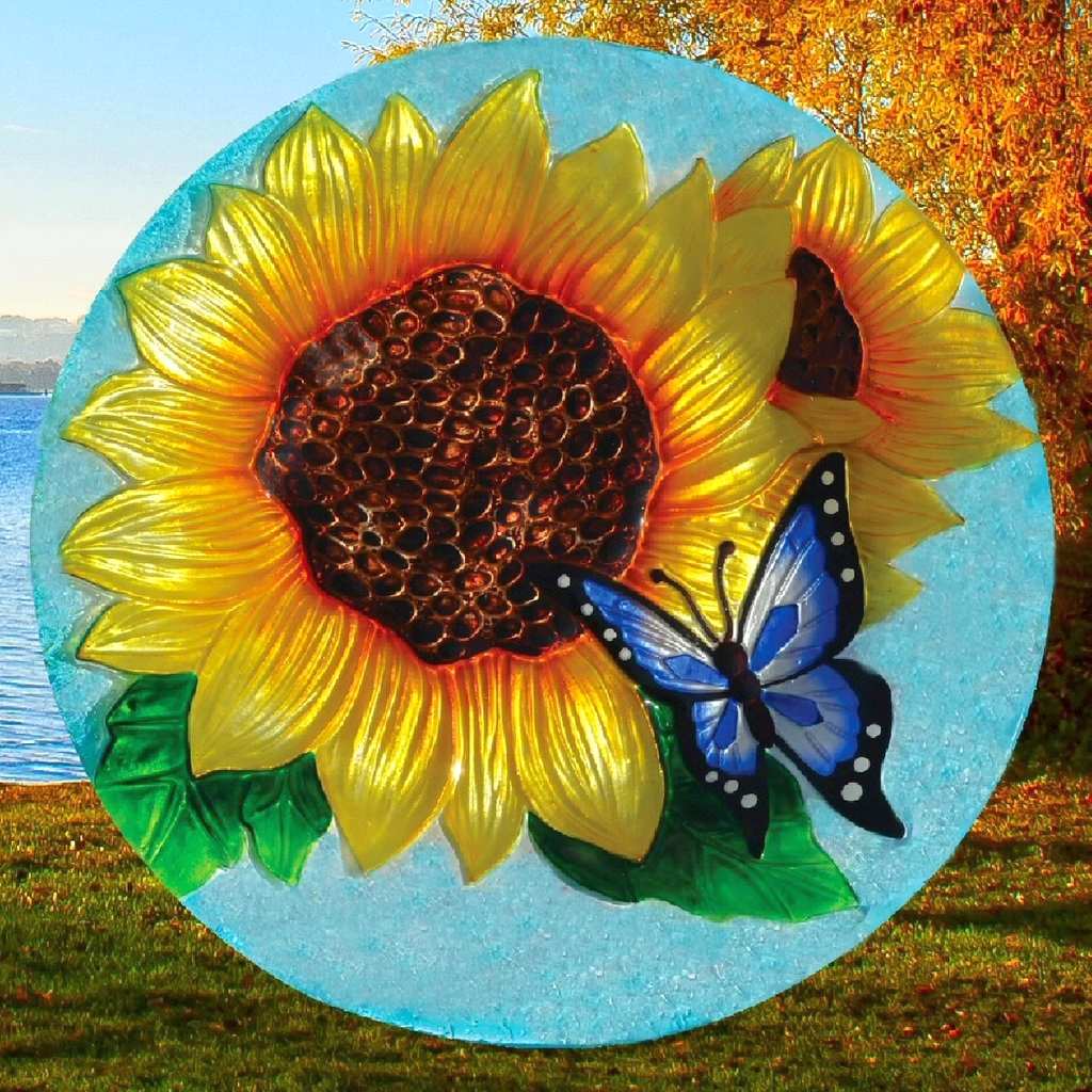 Embossed Blooming Sunflower Glass Bird Bath Bowl