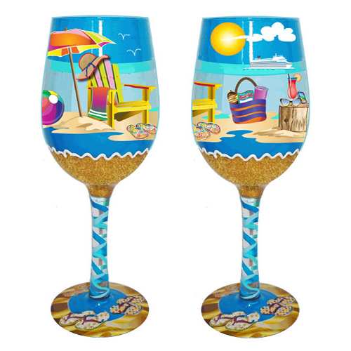 Bottom's Up Wine Glass Beachy Fun