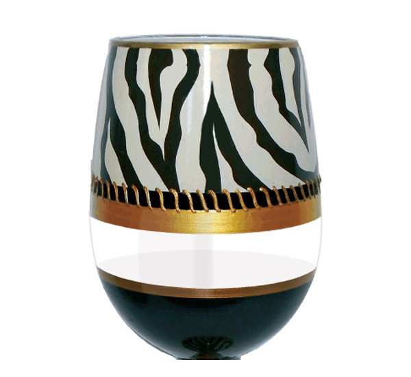 Bottom's Up Stemless Wine Glass Deco Zebra