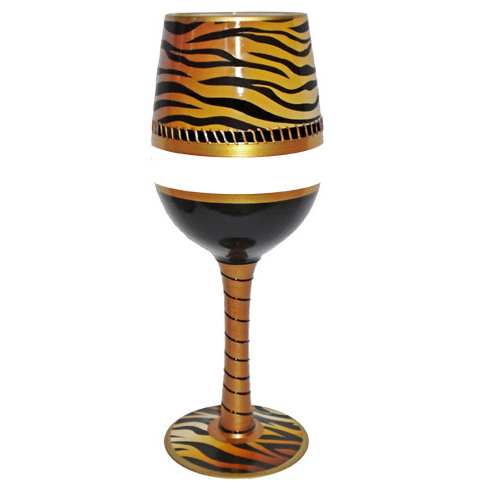 Bottom's Up Wine Glass Deco Tiger