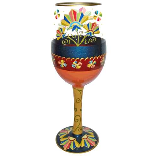 Bottom's Up Wine Glass Deco Floral