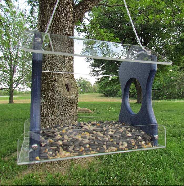 Songbird Recycled Poly Hanging Bird Feeder Blue