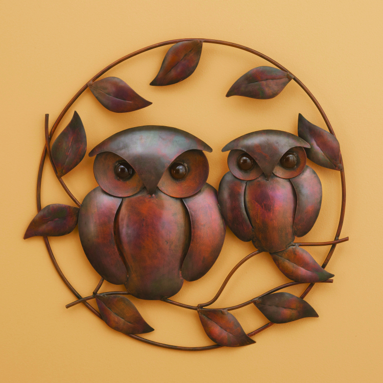 Flamed Copper Owl Duo Wall Hanging 18