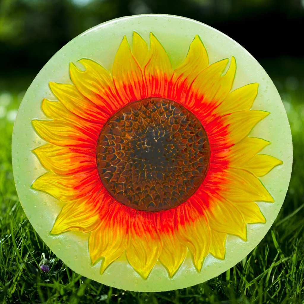 Embossed Sunflower Glass Bird Bath Bowl