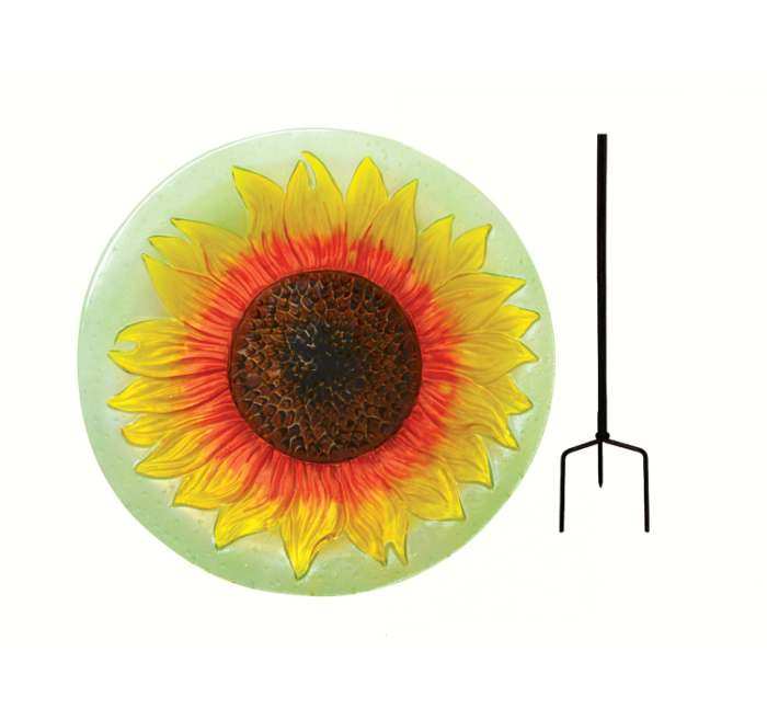 Glass Bird Feeder On A Stake 3 Designs Rose Anemone Sunflower wild Birdbath 