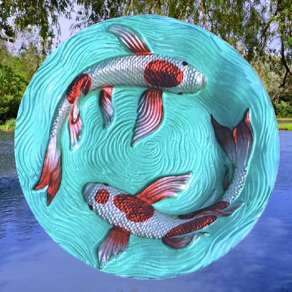 Embossed Koi Pond Glass Bird Bath Bowl