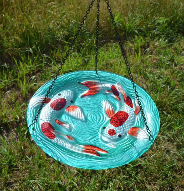 Embossed Koi Pond Hanging Glass Bird Bath