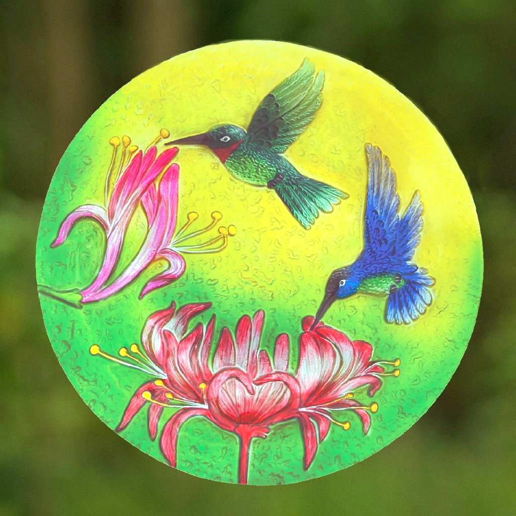 Embossed Fluttering Hummingbirds Glass Bird Bath