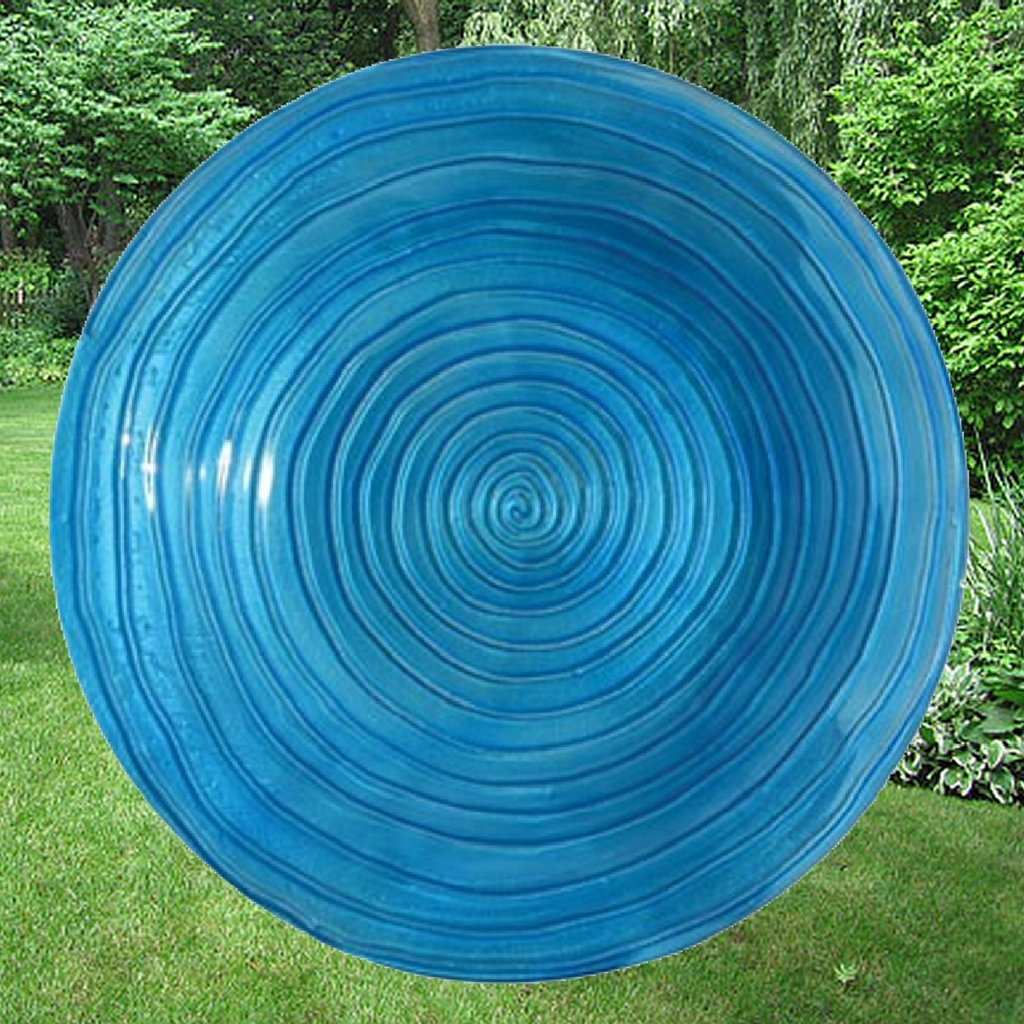 Embossed Blue Swirls Glass Bird Bath Bowl