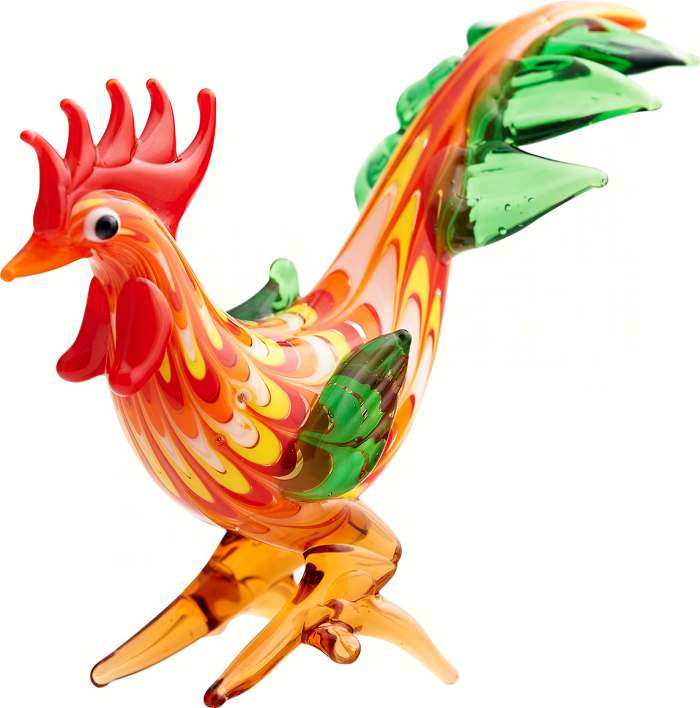 Milano Art Glass Animal Rooster Red Orange