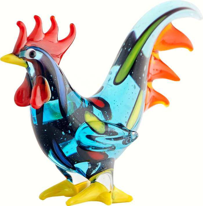 Milano Art Glass Animal Rooster Blue
