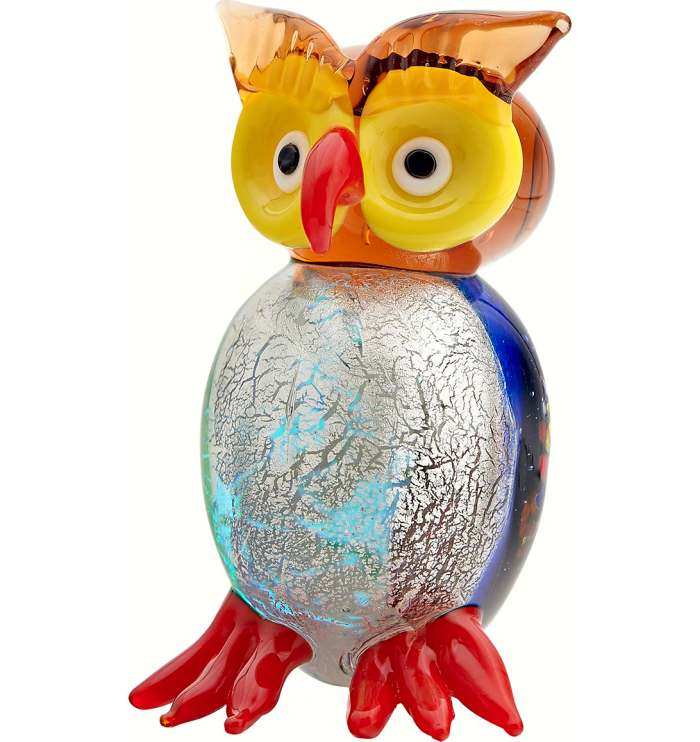 Milano Art Glass Animal Owl Blue White