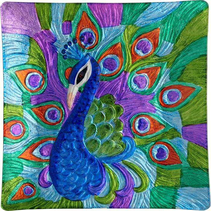 Peacock Platter Square 12