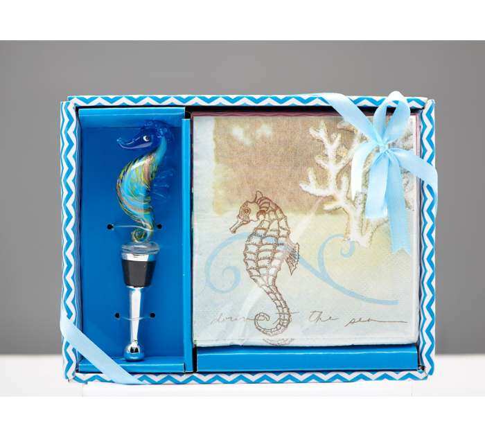 Hostess Napkin and Stopper Gift Set Seahorse